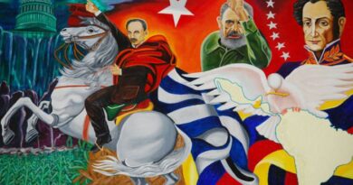 «Nuestra América sigue apostando por la integración», transmitió en un mensaje Díaz-Canel, en ocasión de la cumbre del ALBA-TCP. Pintura Expuesta en la Cátedra José Martí de la Universidad de San Carlos de Guatemala