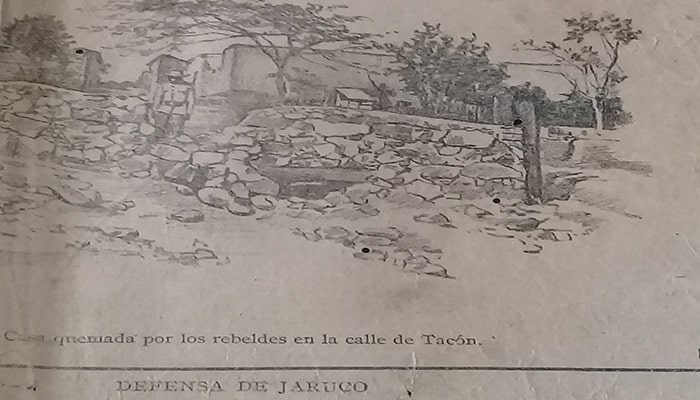 Casa quemada por los rebeldes en la calle Tacón de Jaruco. Foto: Tomada del periódico La Caricatura, de 1896.